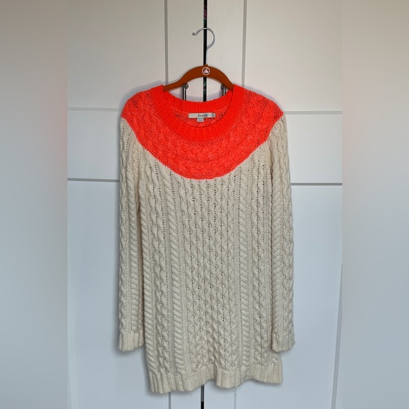 Boden Long Cream and Orange Cable Knit Sweater - Picture 6 of 16